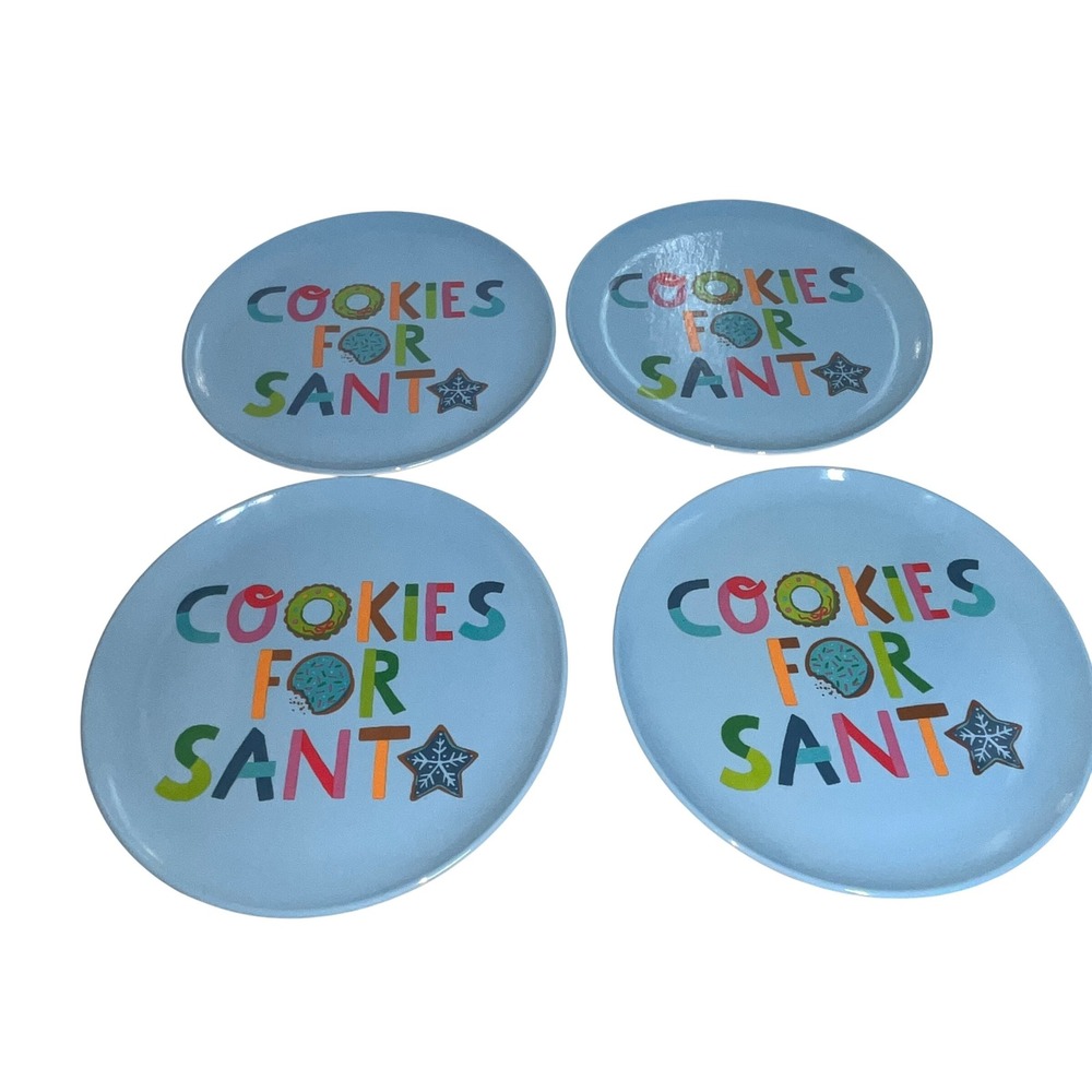 Wondershop Christmas Cookies for‎ Santa Plates Set of 4 Light Blue Round 10"